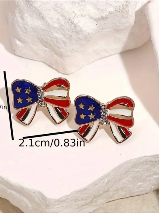 Patriotic Bow Stud Earrings - Red, White & Blue - Picture 3 of 3